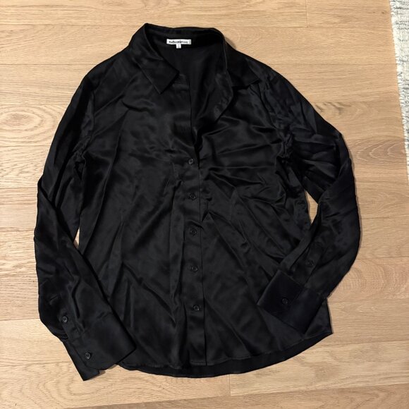 Reformation Sky Silk Button Up Top Black Size Small - Picture 2 of 3